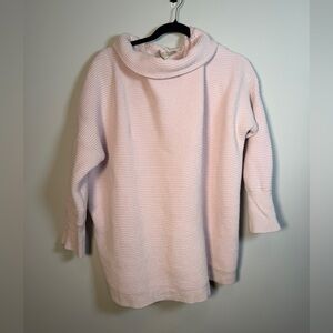 Monk & Lou Pink Cowl Neck Sweater Ribbed Knit Cotton Blend Tunic | Size XL